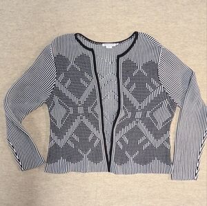 Pendleton Cotton Black & White Patterned Women's Knit Open Cardigan Size P XL